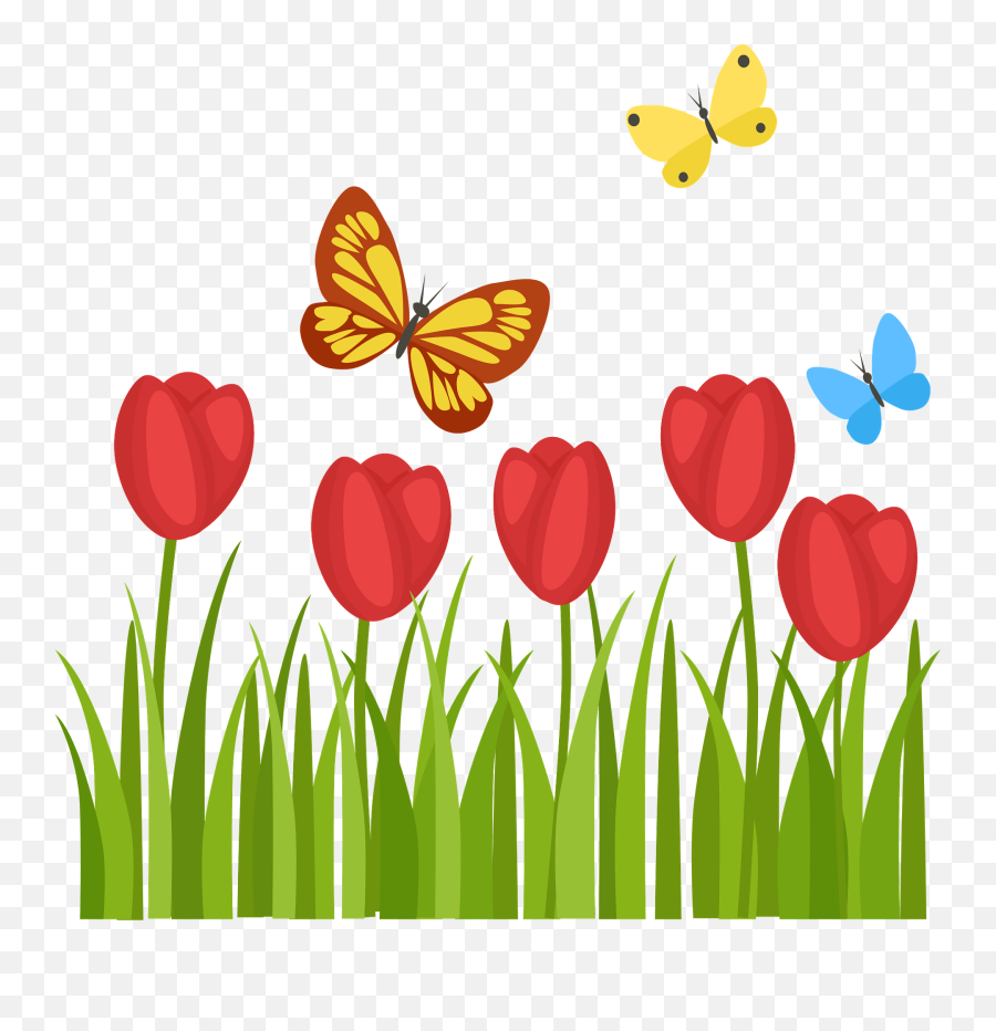 Tulips And Butterflies Clipart - Flower With Butterfly Clipart Png Emoji,Butterfly Clipart