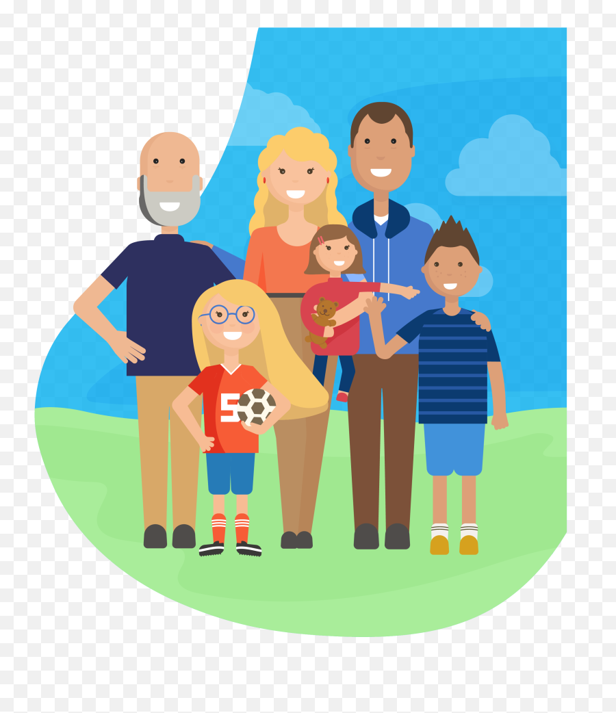 Happy Family Of Parents Three Children And A Grandfather Emoji,Familia Clipart