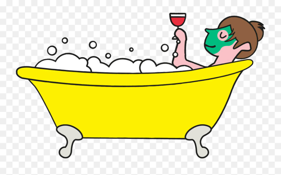 A Woman With A Glass Of Red Wine In A Yellow Bath Tub - Happy Emoji,Bath Tub Clipart