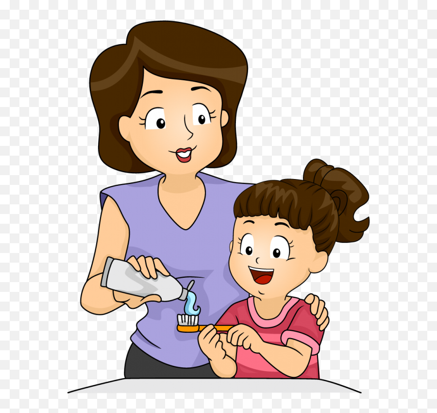 Download Mother And Kid Brushing Teeth - Kid Tooth Brushing Cartoon Emoji,Brush Teeth Clipart