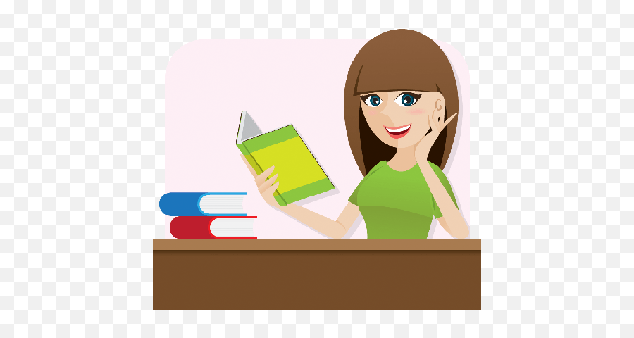 Cartoon Smart Girl Reading Book On Table - Smart Girl Clip Cartoon Girl Reading Magazine Emoji,Smart Clipart