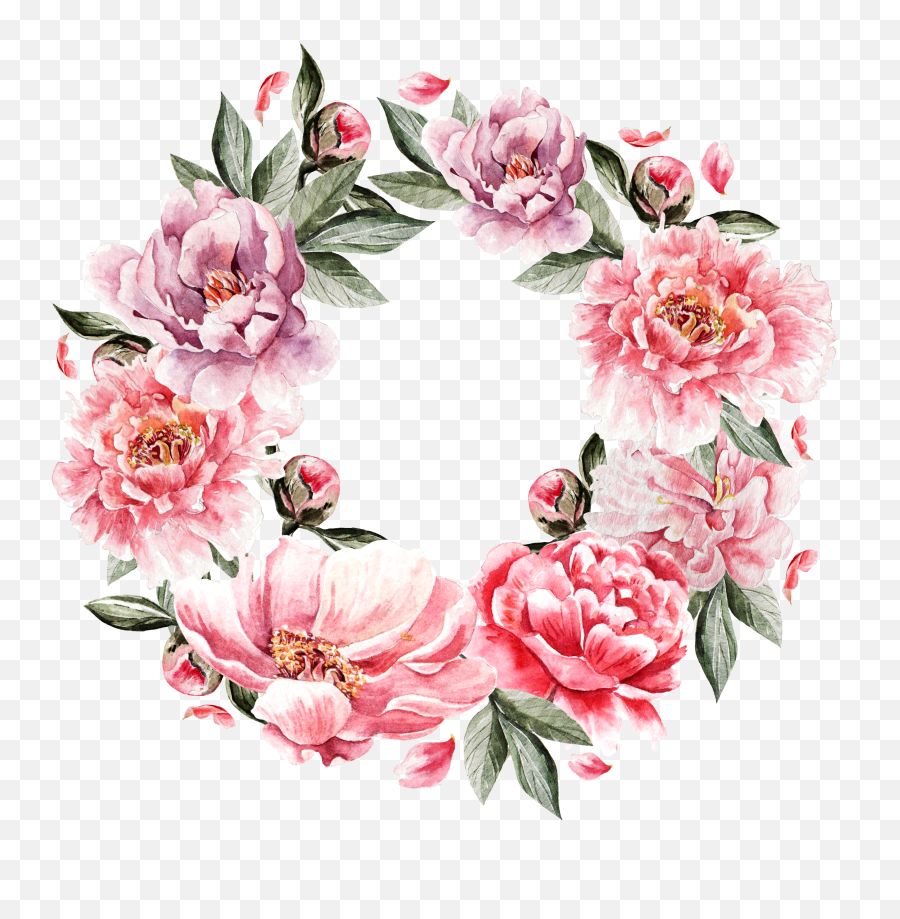Download Flower Wreath Cluster Flowers Painting Hand - Painted Emoji,Floral Wreath Clipart