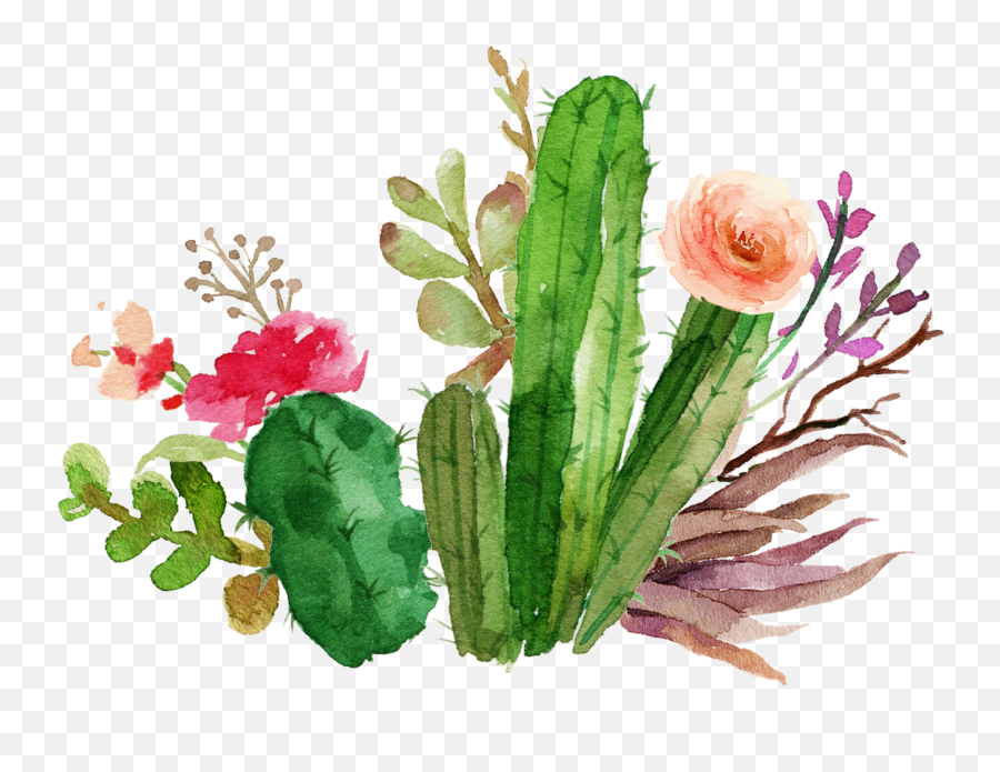 Png Flower Design - Transparent Background Watercolor Cactus Emoji,Cactus Clipart