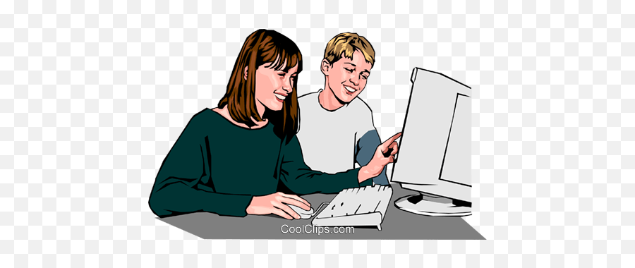 Download Hd Children Working At Computer Royalty Free Vector Emoji,Cartoon Computer Png