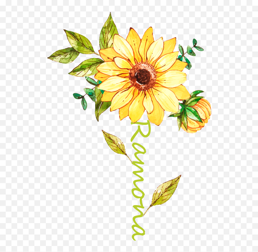 Sunflower With Name T - Shirt Emoji,Watercolor Sunflower Png