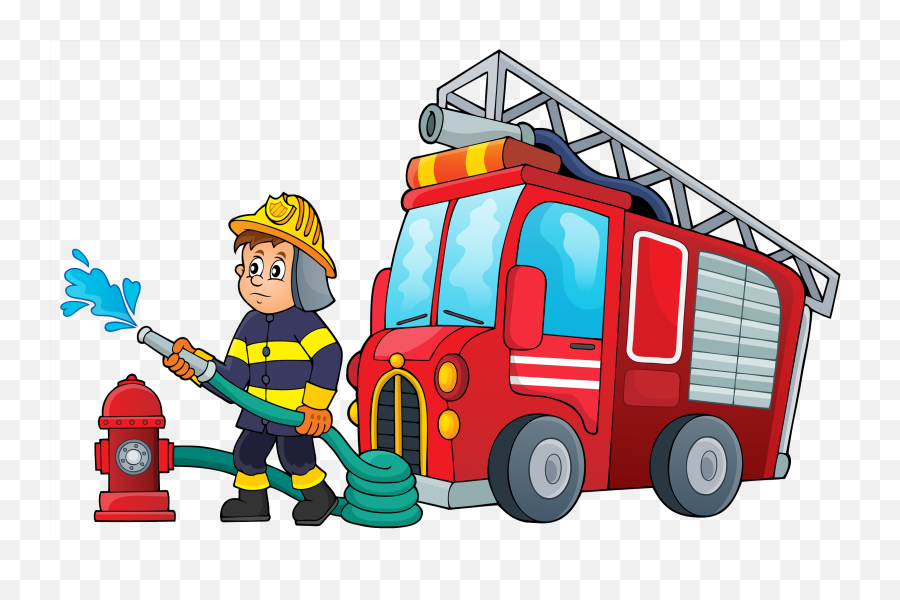 Cartoon Fire Truck And Fireman Clipart - Fire Fighter Image Clipart Emoji,Fireman Clipart