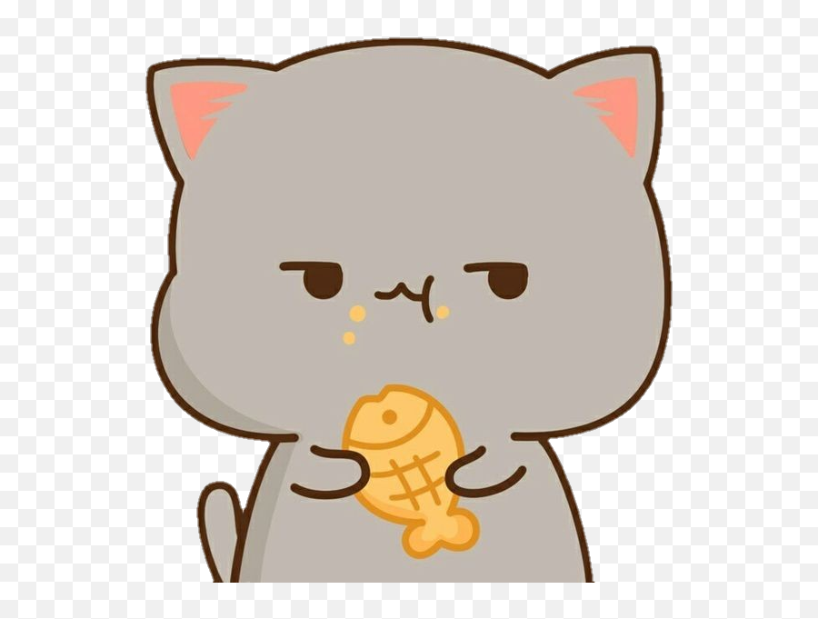 Cat Neko Kitty Eat Eating Grey Fish Food Cute - V Chibi Cute Kawaii Animals Emoji,Fish Food Clipart