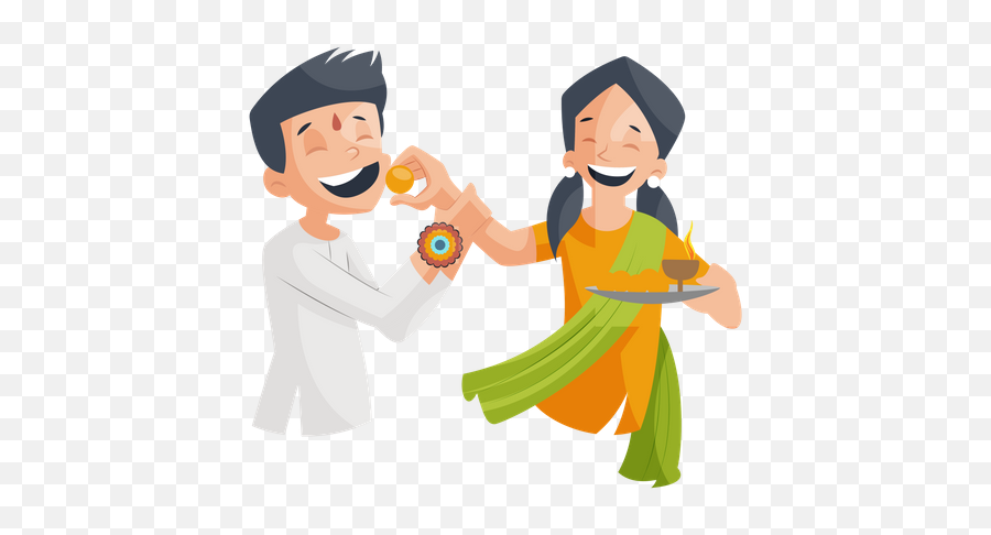 Best Premium Sister Celebrating Raksha Bandhan With Brother Emoji,Brother And Sister Clipart
