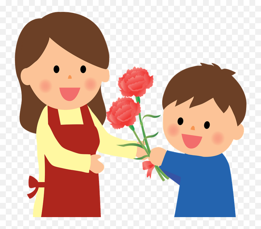 Child Giving Carnations For Motheru0027s Day Clipart Free - Giving Flowers Clipart Transparent Emoji,Mothers Day Clipart