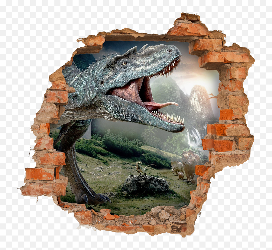 Jurassic Classic Dragon Wall Sticker Emoji,Broken Brick Wall Png