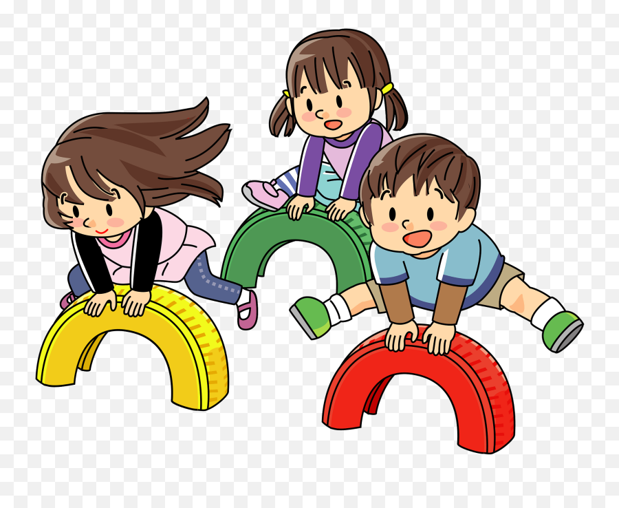 Children Are Playing Leap Frog With Tires At The Park - Play Clipart Emoji,Park Clipart