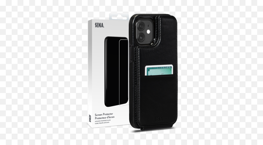 Walletskin For Iphone 12 Iphone 12 Pro Screen Protector Bundle Black - Iphone 12 Mini Leather Case Sena Emoji,Black Iphone Png