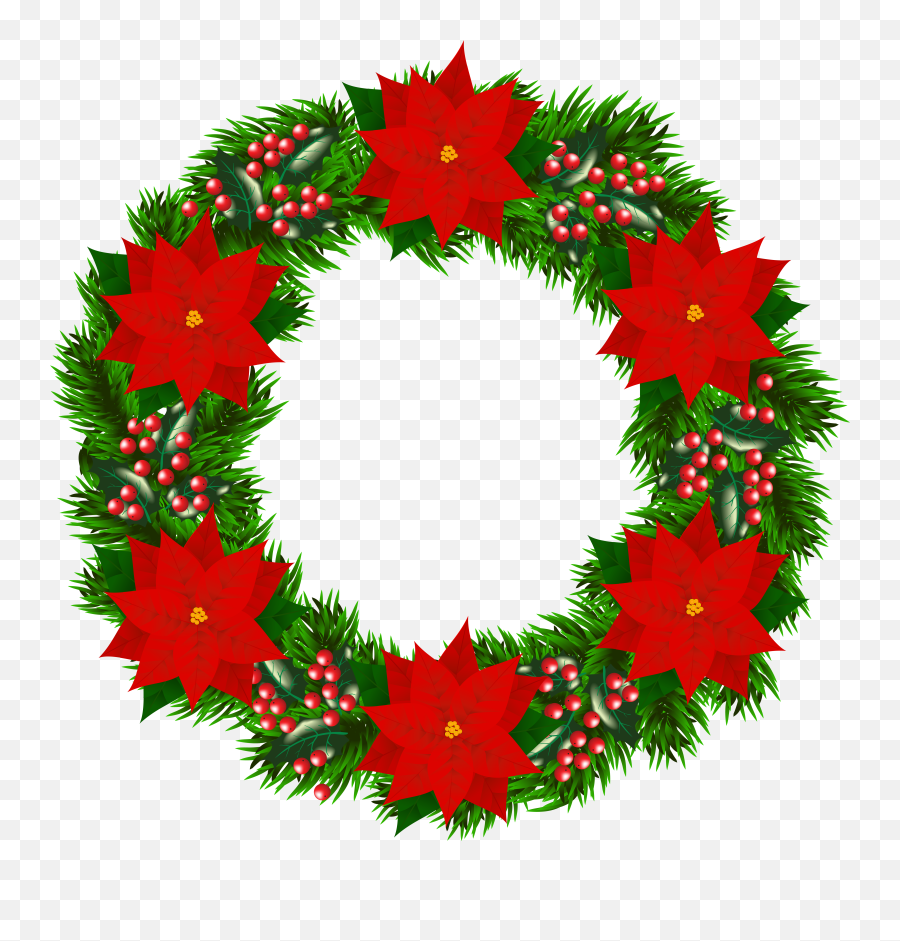 Christmas Wreath Png Transparent - Poinsettia Christmas Wreath Png Emoji,Wreath Clipart