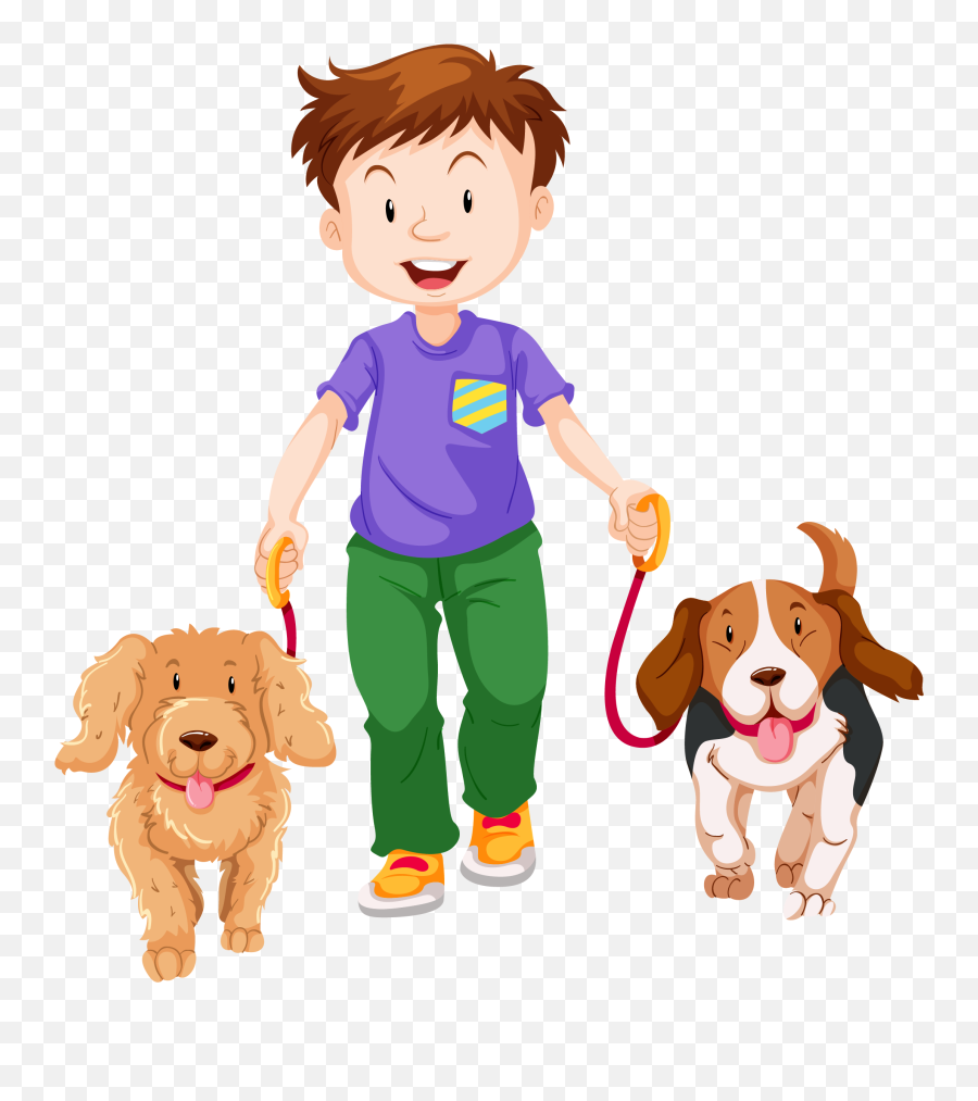 Download Walking Boy Cartoon - Boy Walking Dogs Cartoon Emoji,Dogs Clipart