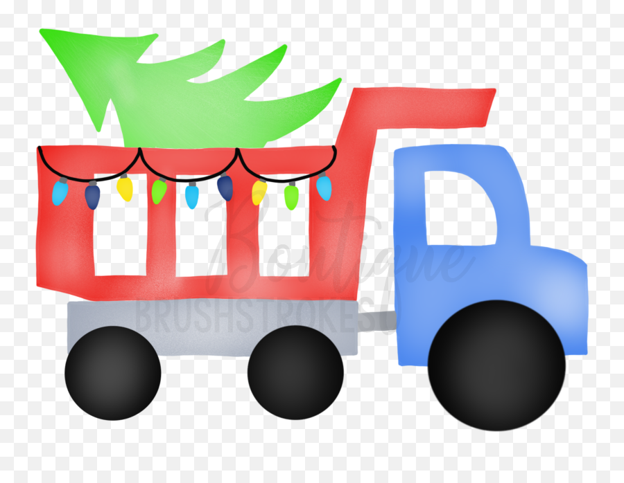 Christmas Watercolor Dumptruck And Tree - Happy Emoji,Dump Truck Clipart