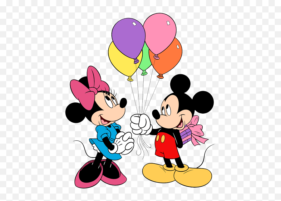 Mickey Balloon Clip Art - Novocomtop Mickey Mouse And Minnie Mouse With Balloons Emoji,Birthday Balloons Clipart