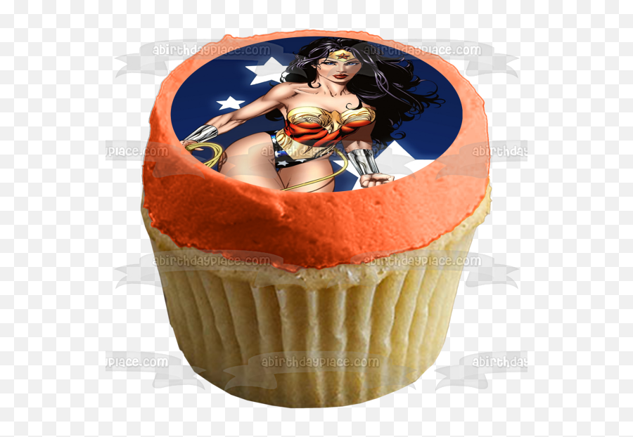 Wonder Woman Dc Comics Blue Background White Stars Edible Cake Topper Image Abpid04837 Emoji,Wonder Woman Transparent Background