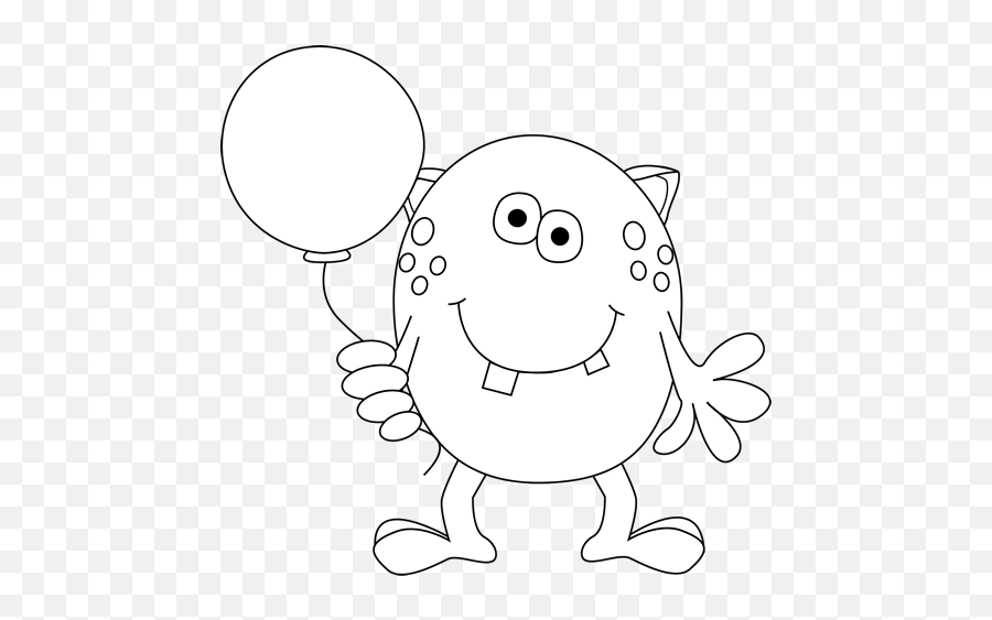 Black And White Monster Holding A - Monster Holding Balloons Clipart Emoji,Monster Outline Clipart