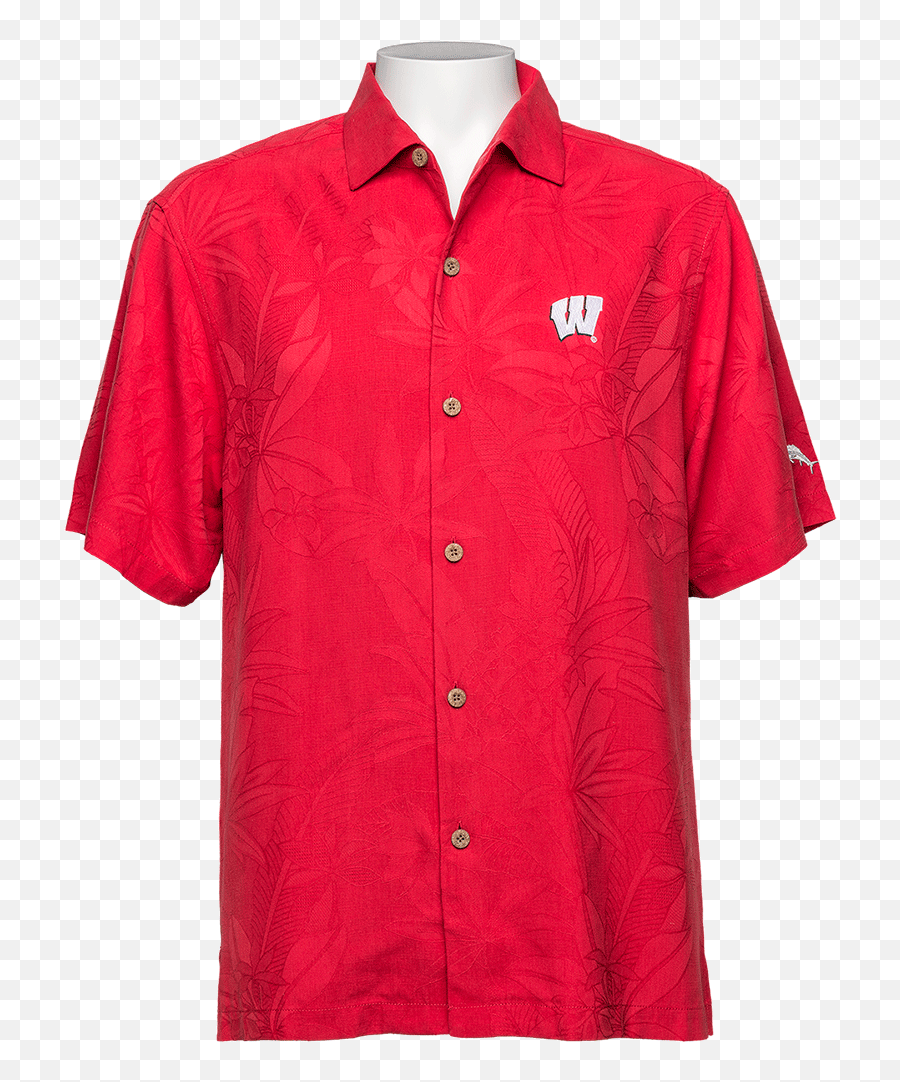 Tommy Bahama Wisconsin Tropics Camp Shirt Red - Short Sleeve Emoji,Tommy Bahama Logo