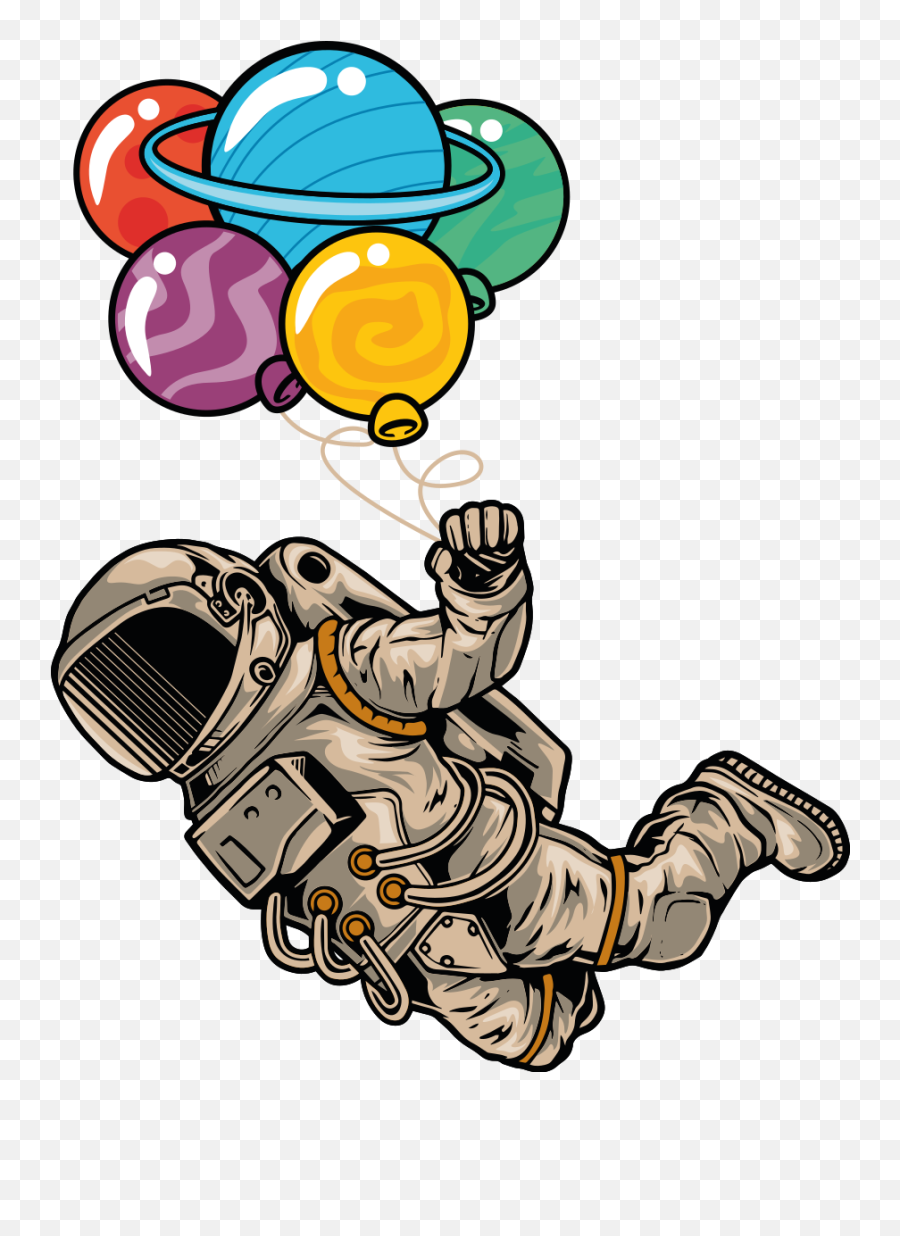 Astronaut Floating In Space With Balloons Decal - Tenstickers Emoji,Floating Astronaut Clipart