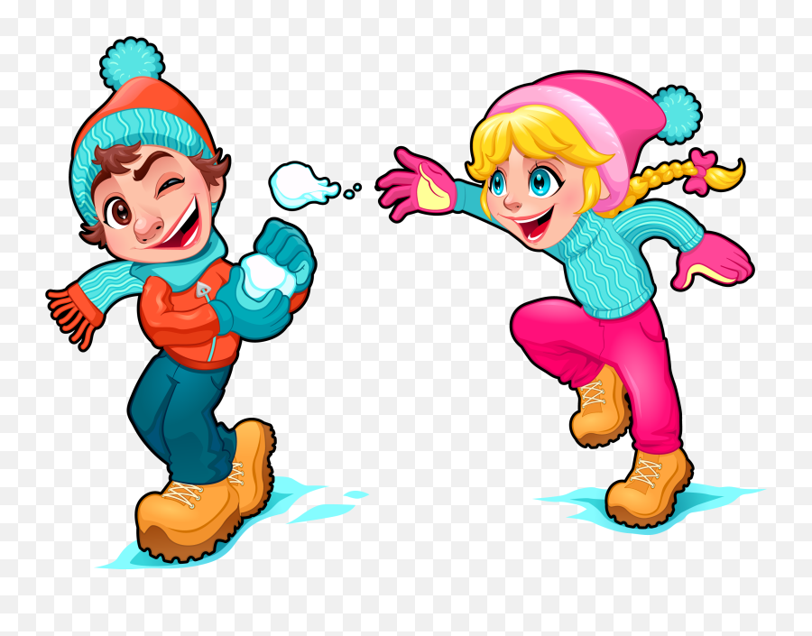 Cartoon Snow Play Illustration - Child Snowball Fight Clipart Emoji,Snow Clipart