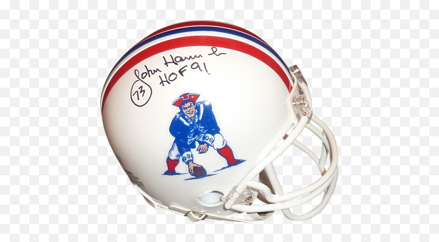 John Hannah Autographed New England Patriots Throwback Mini Helmet W Hof 91 - Patriots Throwback Emoji,Patriots Helmet Logo
