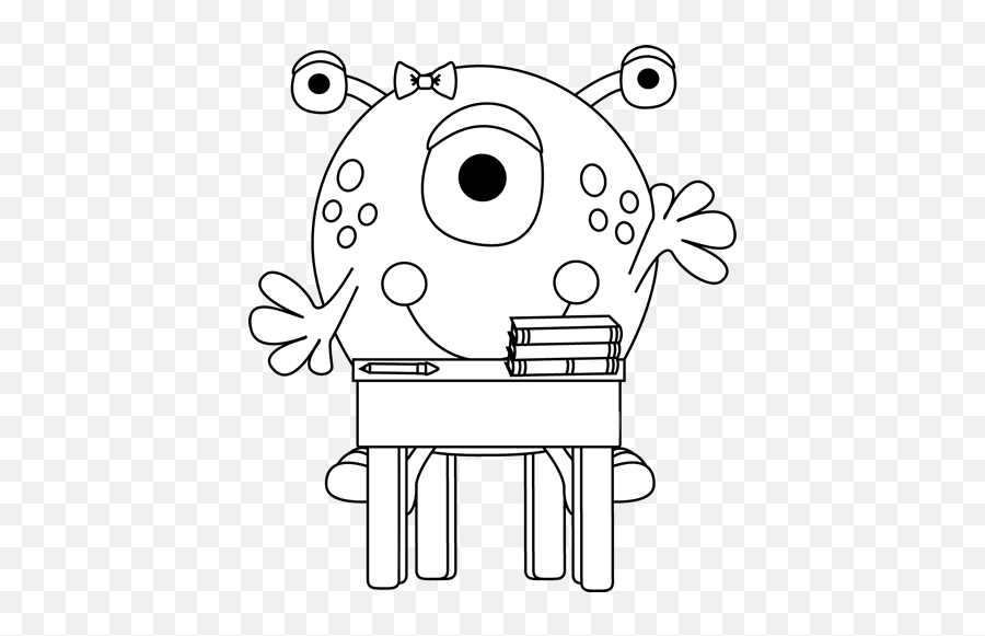 White Girl Monster In School Clip Art - Monster School Clipart Black And White Emoji,School Clipart Black And White