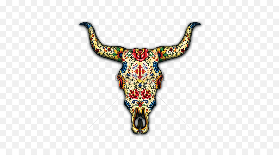 Day Of The Dead Animals - Sugar Skull Longhorn Skull Full Emoji,Longhorn Png