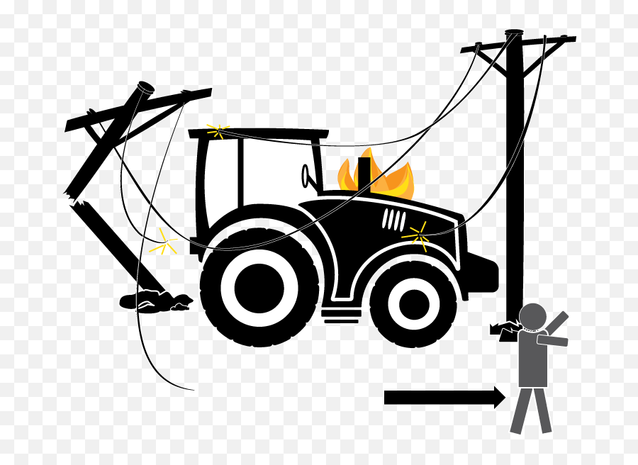 Tractor In Power Lines On Fire And Person Is Staying Emoji,Power Line Clipart