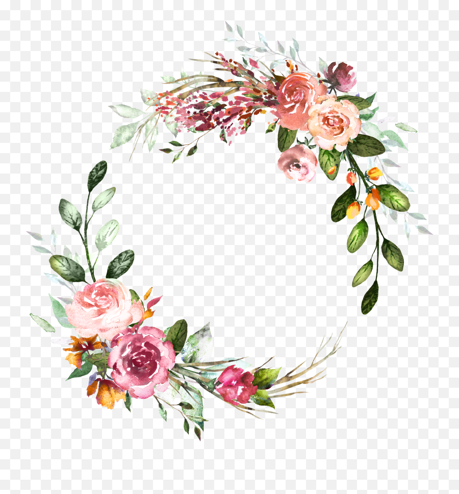 H804 33 Flower Art Flower Frame Floral Wreath Watercolor Emoji,Watercolor Wreath Clipart