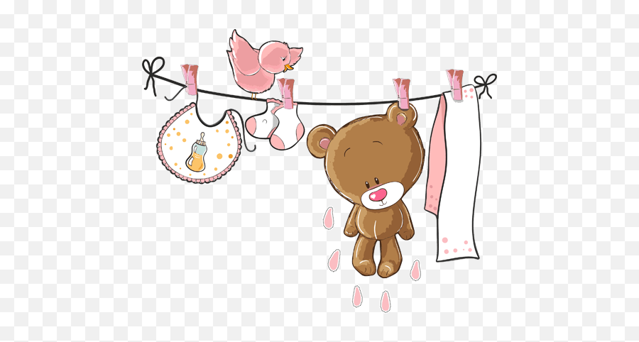 Kids Wall Sticker Bear On The Pink Clothesline Muraldecalcom Emoji,Clothesline Clipart