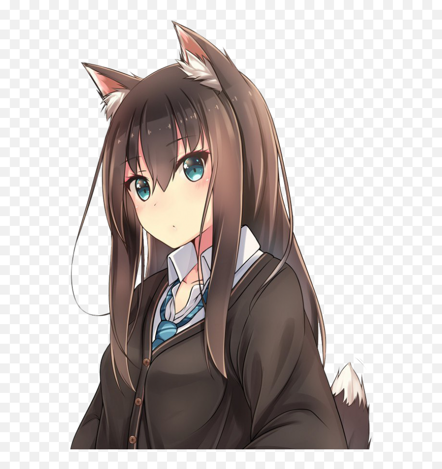 Anime Girl With Brown Hair - Wolf Cute Anime Girls Png Brown Hair Cute Anime Girl Emoji,Anime Girl Png
