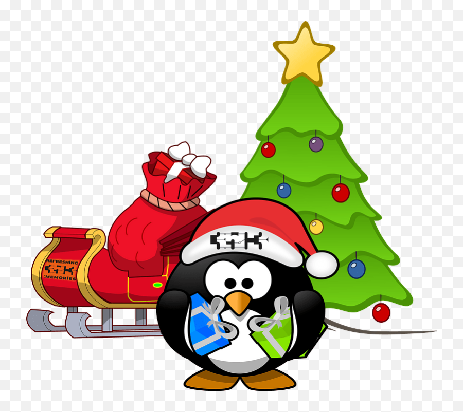 Tux Penguin Santa With Sleigh And - Transparent Cartoon Santa Sleigh Emoji,Memories Clipart