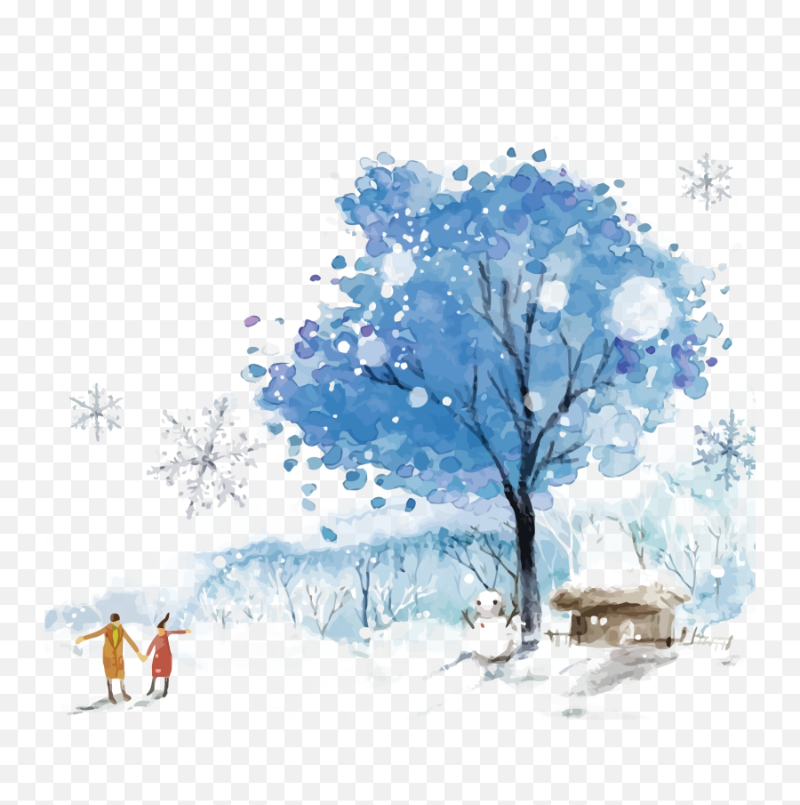Download Free Blue Winter Sky Snow Watercolor Paint Icon - Arbre Photoshop Aquarelle Png Emoji,Watercolor Png