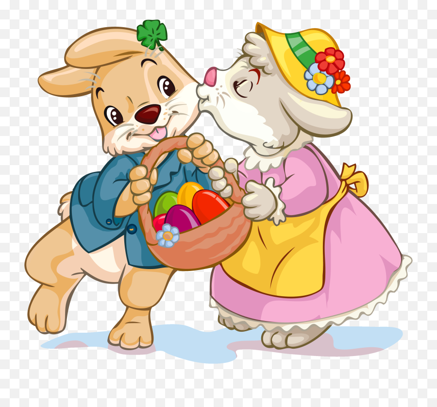 Easter Bunnies With Egg Basket Png Clipart - Clipart Best Emoji,Cute Easter Clipart