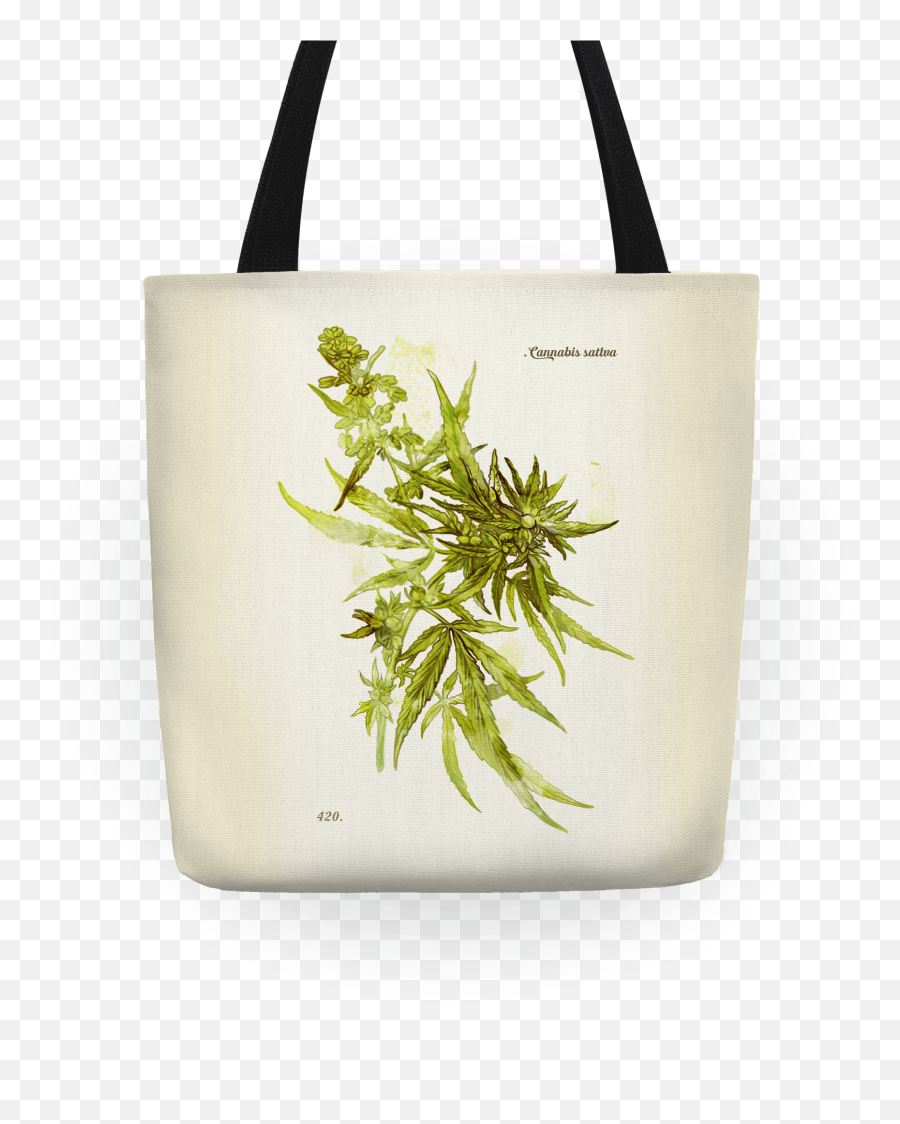 Cannabis Botanical Illustration Totes - Tote Bag Emoji,Bag Of Weed Png