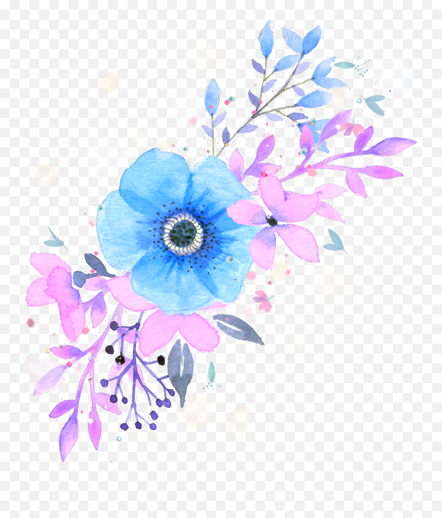Ftestickers Watercolor Flowers Floralswag Blue - Pink Transparent Blue And Purple Watercolor Flowers Emoji,Watercolor Flower Clipart