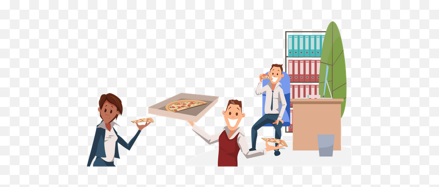 At Lunch Time Illustration - Office Pizza Lunch Emoji,People Eating Png