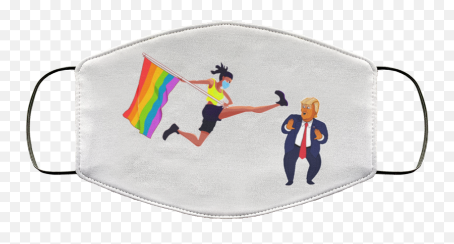 Black Girl With Lgbt Flag Kicking Trump Washable Reusable Custom U2013 Printed Cloth Face Mask Cover - Bestzeit Emoji,Trump Face Png