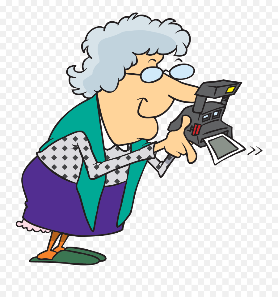 Download Hd Polaroid - Grandma Taking Pictures Clipart Clipart Grandma Phone Png Emoji,Polaroid Clipart