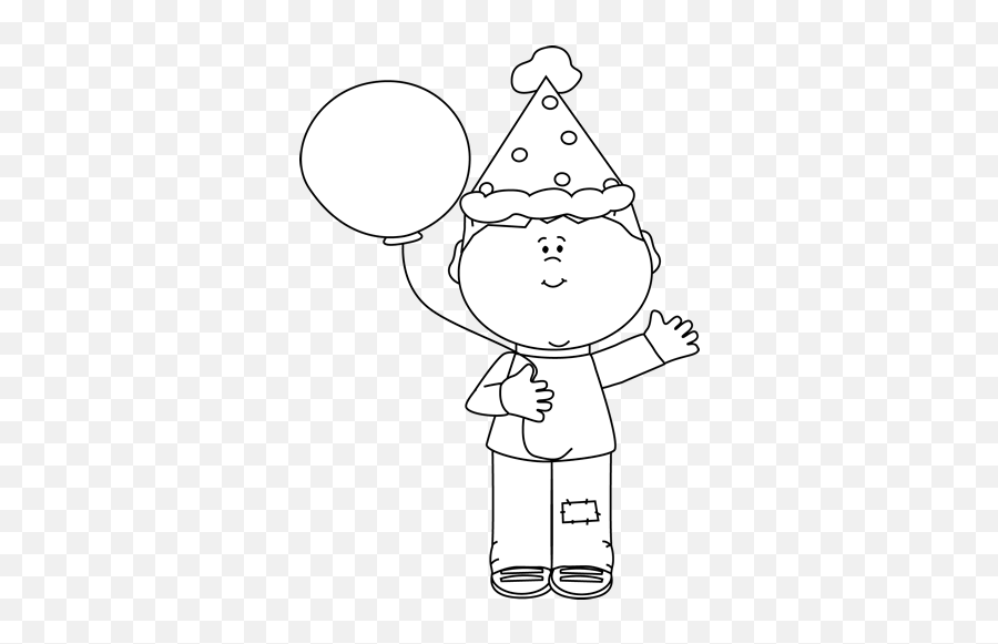 Black And White Boy With Birthday Balloon Clip Art - Black Black And White Birthday Party Clipart Emoji,Balloon Clipart Black And White