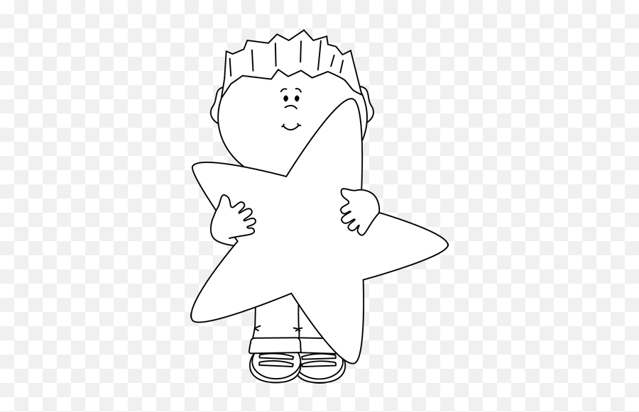 Little Boy Holding A Big Star Clip Art - White Boy Star Clipart Emoji,Star Clipart Black And White