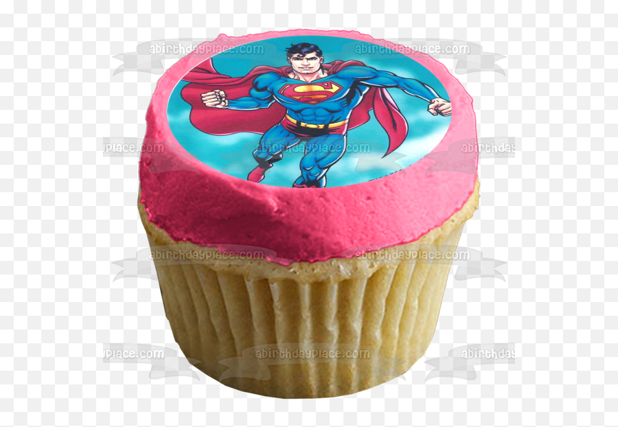 Dc Comics Superman Logo Flying Blue Background Edible - A Birthday Place Emoji,Super Man Logo