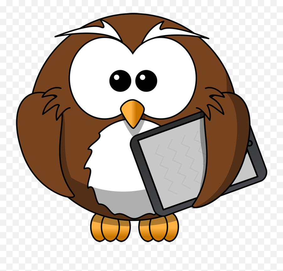 Cartoon Owl With Tablet Tim - Owl Talking Cartoon Png Emoji,Computer Transparent