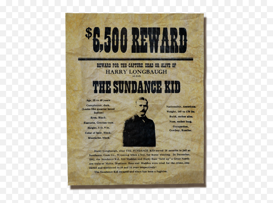 The Sundance Kid Wanted Poster 1125 - Suit Separate Emoji,Wanted Poster Png