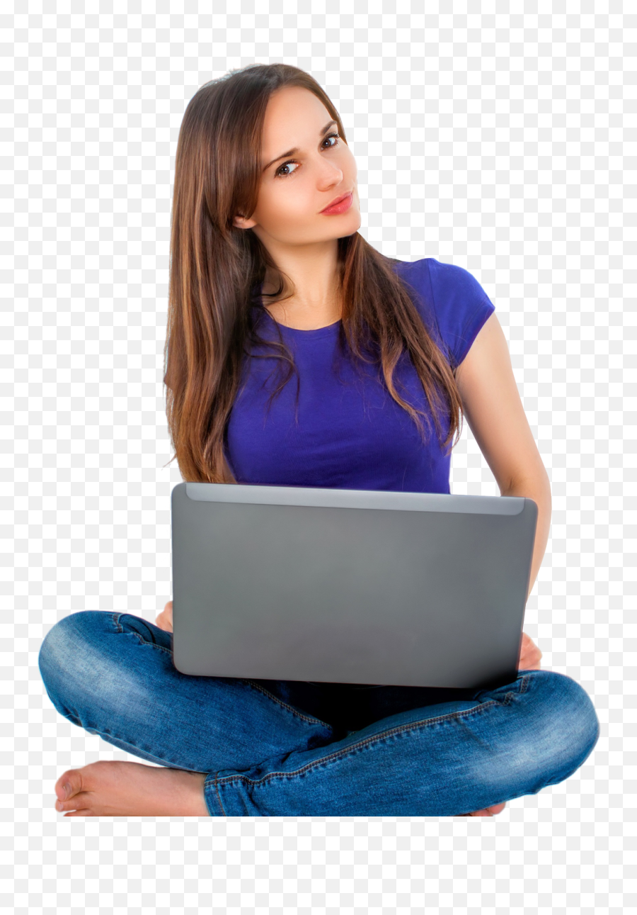 Women Sitting With Laptop Png Image - Women With Laptop Png Emoji,Laptop Png