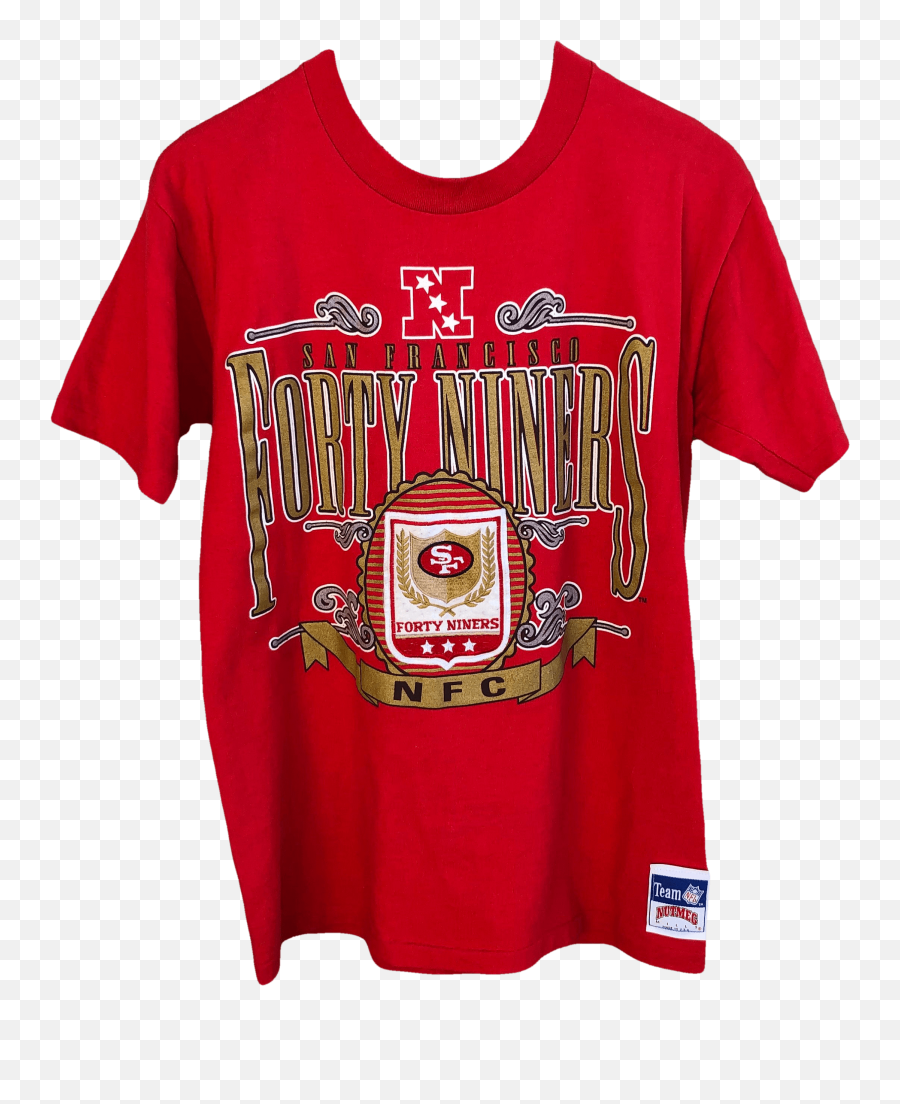 Red Cotton T - Shirt With Forty Niners Graphic By Nutmeg Nfl Team Short Sleeve Emoji,Niners Logo