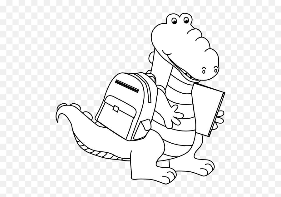 Alligator Black And White Cute Alligator Clipart Black And - Animal Go To School Clipart Black And White Emoji,Alligator Clipart