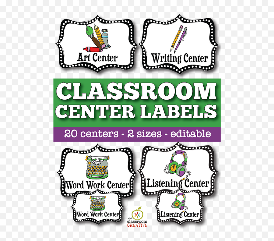 Classroom Center Labels Emoji,Editable Marquee Clipart