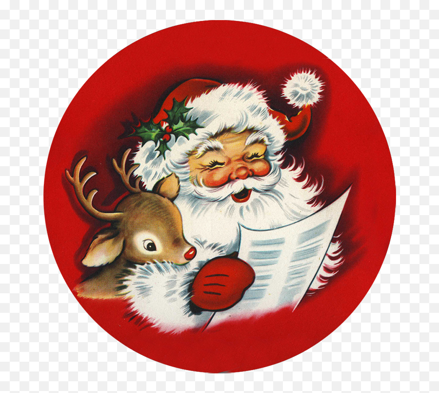 Transparent Background Cute Santa And Reindeer Clipart - Vintage Santa And Reindeer Clipart Emoji,Santa And Reindeer Clipart